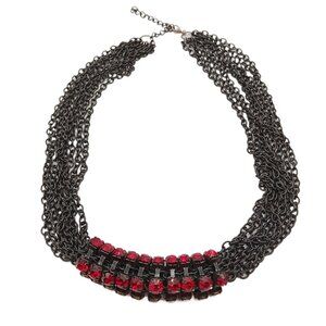 Red Crystal Faceted Bead Necklace 19” Multi-Strand Black Chain Whimsigoth Goth
